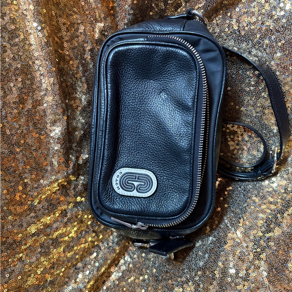 Coach Black Belt Bag with Pebbled Leather and Silver Logo